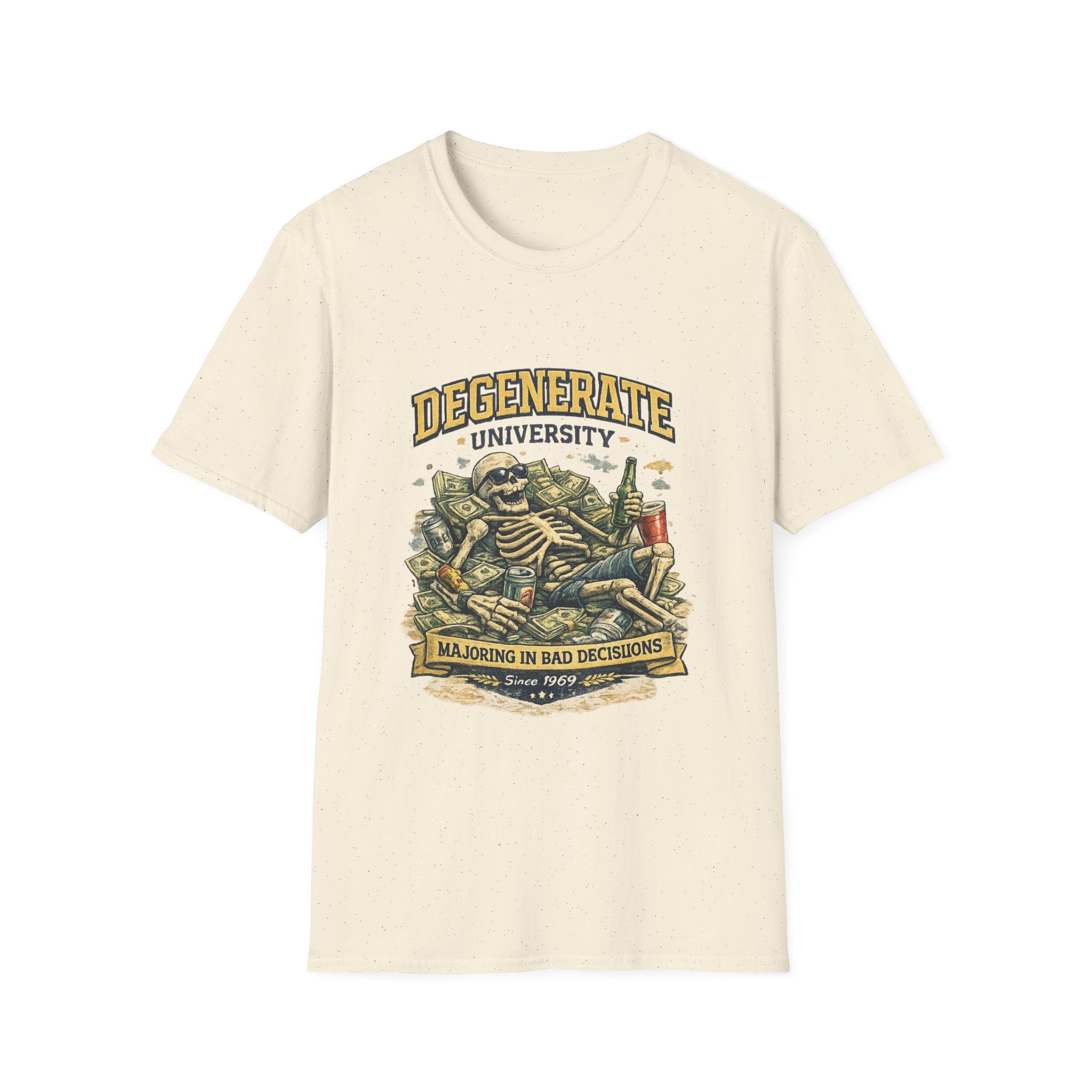 Degenerate University T-Shirt — 'Majoring in Bad Decisions' Skeleton College Tee