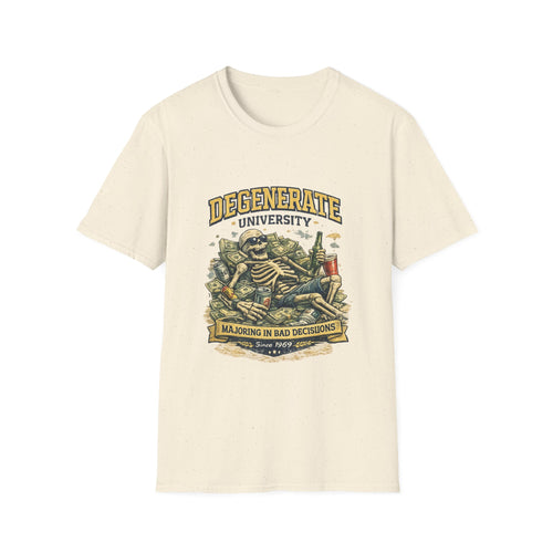 Degenerate University T-Shirt — 'Majoring in Bad Decisions' Skeleton College Tee